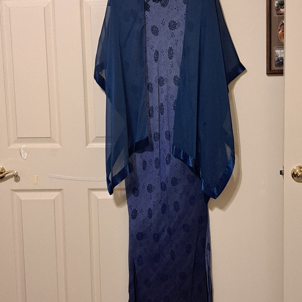 Sheer Blue Kimono Wrap. Silk Like Edging - Picture 6 of 6